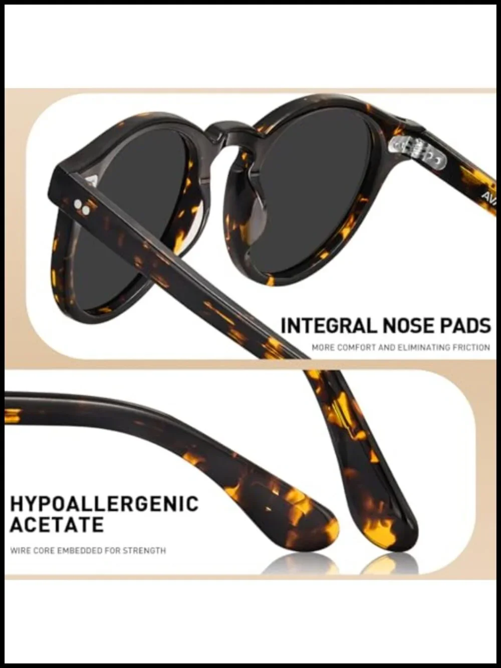 Small Face Round Acetate Sunglasses Polarized UV400 Protection